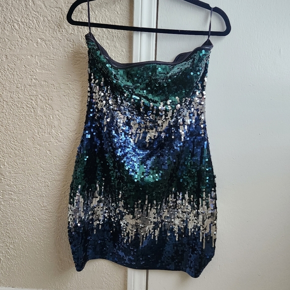 NWT Express- Ombre Sequin Strapless Dress - Picture 1 of 4